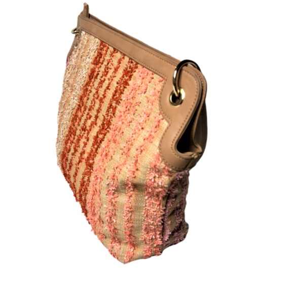 Juniper + Lime Striped Coral Peach Cream Handbag - Picture 6 of 8
